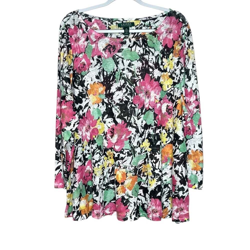 Lauren Ralph Lauren Linen Knit Sweater 2XL Floral Pink Preppy Coastal Lightwight